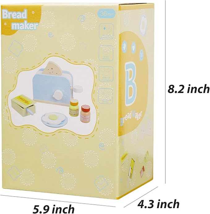 Wooden Kitchen Toy, Pop-Up Bread and Butter Toaster Set, Play Bread Maker Kitchen Accessories Birthday Gift for Ages 3 4 5 6 7 Boys Girls, Early Education Kitchen Pretend Games for Kids, 14 Pieces