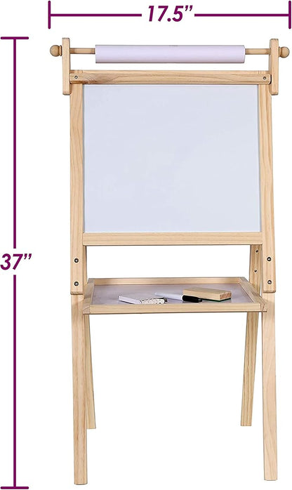 Kraftic Deluxe Standing Art Easel for Kids - Toddler Drawing Chalkboard, Magnetic Whiteboard, Dry Erase Board, Paper Roll and Accessories