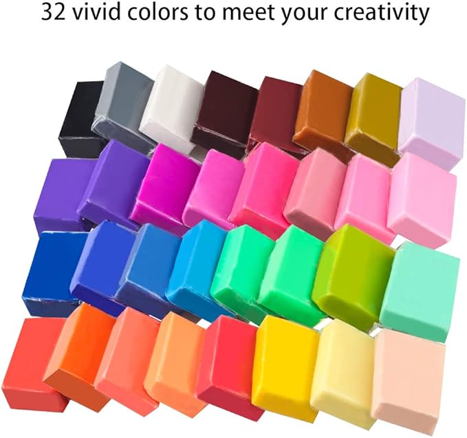 Super Valuable 32 Colors Small Block Polymer Clay Set Oven Bake Clay, Tomorotec Non-Toxic Molding DIY Baking for Kids, Artists (Softer)