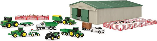 John Deere Die-Cast Farm Toys Playset - 1:64 Scale - Includes Farm Animals, Machine Shed, Toy Tractors, Toy Trucks, and Farm Tools - 70 Count - 8 Years and Up