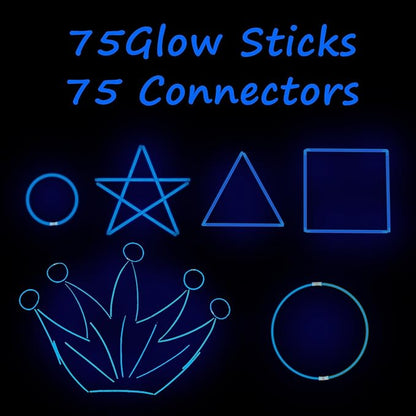 75 Glow Sticks Bracelets and Necklaces, 8'' Glowsticks Bulk Pack Bright Glow in the Dark Party Supplies for Kids (Blue)