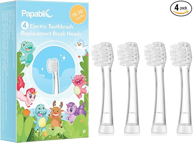 Papablic Replacement Toothbrush Heads - 4 Count | Compatible BabyHandy & Toddler Sonic Electric Toothbrushes (18-36 Months)