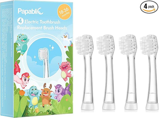 Papablic Replacement Toothbrush Heads - 4 Count | Compatible BabyHandy & Toddler Sonic Electric Toothbrushes (18-36 Months)