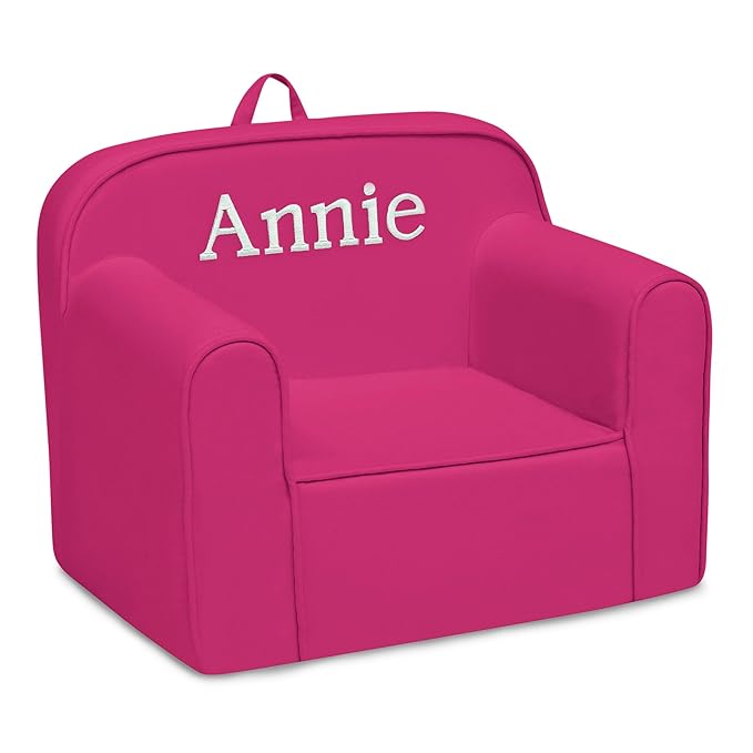 Delta Children Personalized Cozee Chair - Customize with Name – Foam Kids Chair for Ages 18 Months and Up, Hot Pink