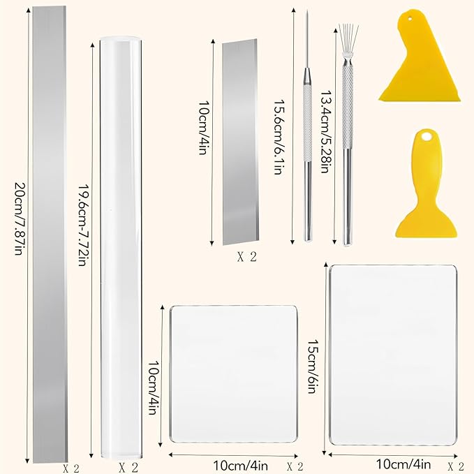 14 Pcs Polymer Clay Tools, Solid Acrylic Roller for Clay, Protect Fingers Polymer Clay Cutter, Clear Acrylic Sheet Press Board Wire Texture Set Needle Detail Modelling Supplies for Beginners
