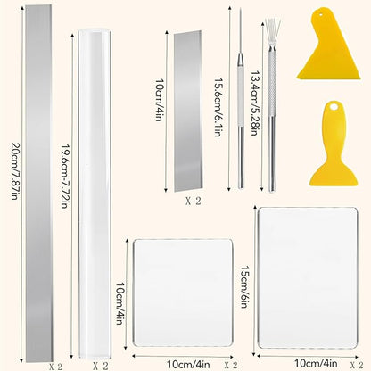 14 Pcs Polymer Clay Tools, Solid Acrylic Roller for Clay, Protect Fingers Polymer Clay Cutter, Clear Acrylic Sheet Press Board Wire Texture Set Needle Detail Modelling Supplies for Beginners