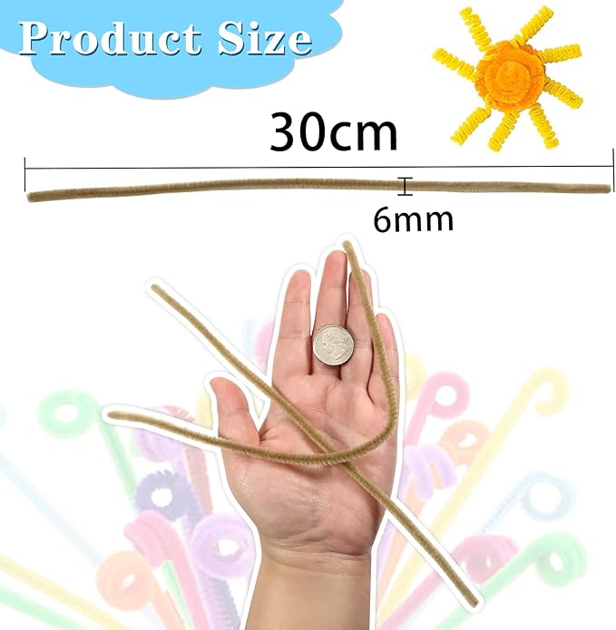 TOAOB 100pcs Pipe Cleaners Light Brown Chenille Stems 6mm x 12 Inch Fuzzy Sticks Craft Supplies for Art DIY Crafts Decorations