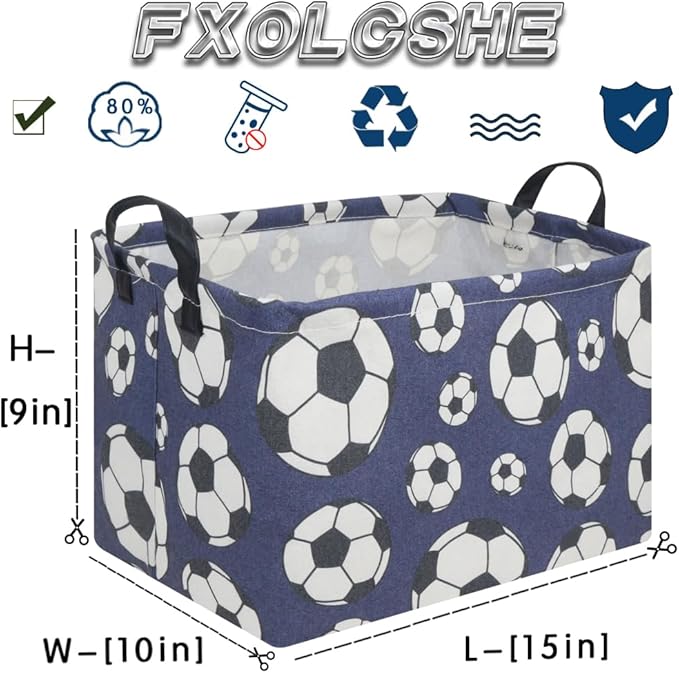 FXOLCSHE Rectangular Easter Soccer Basket,Kid's toy storage box,Collapsible waterproof college dorm laundry basket,Baby Nursery Hamper,Sports Boys soccer basket,Boys Soccer Room Decor(Soccers)