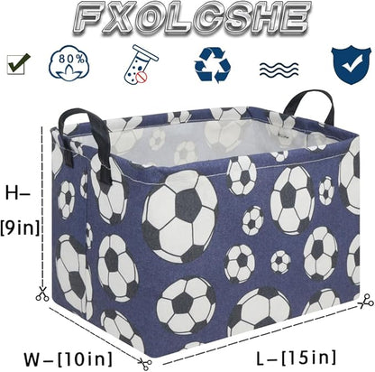 FXOLCSHE Rectangular Easter Soccer Basket,Kid's toy storage box,Collapsible waterproof college dorm laundry basket,Baby Nursery Hamper,Sports Boys soccer basket,Boys Soccer Room Decor(Soccers)