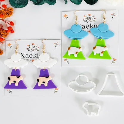 Xaekicr UFO Cow Polymer Clay Cutters Set - 3Pcs Alien Theme Clay Cutters for Earrings, Polymer Clay Molds, Halloween Clay Tools
