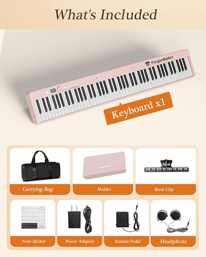 Portable Piano Keyboard, Semi-Weighted Folding Digital Piano 88 Key, Full Size, Wood Grain, Electric Piano Keyboard w/MIDI Bluetooth, Suitable for Adult, Toddler