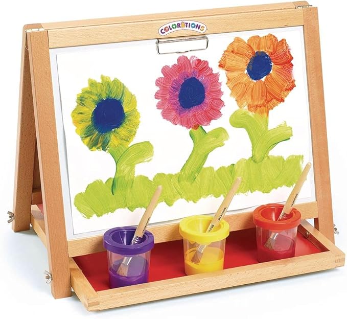 Colorations Tabletop Easel Featuring Magnetic Dry Erase Board, Chalkboard and Clips to Hold Paper (Item # Teasel)