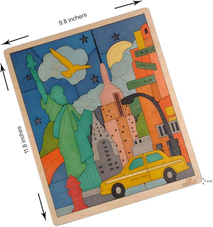New York City Puzzle for Kids | 75 Piece Wooden Jigsaw Puzzle | Learning Educational Toys Gifts for Boys Girls 3+ Years | Discover New York City