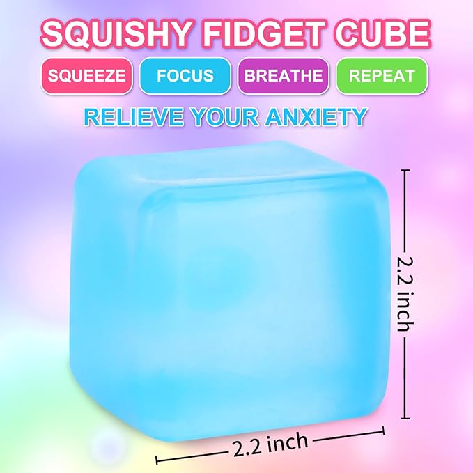 4 Pack Stress Cube Sensory Fidget Toys for Anxiety Stress Relief, Slow Rising Fidget Cube Squeeze Toys, Squishy Cube Filled with Thick Substance, Ice Cube Stress Balls for Adults Kids