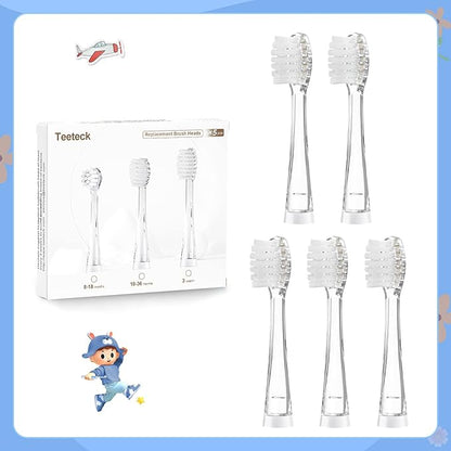 TEETECK 5 Pack Kids Toothbrush Replacement Heads Compatible with SEAGO- 513/977/EK6,Compatible with Brush-Baby WildOnes/KIDZSONIC（Not BabySonic Series）,Compatible with Dada-Tech-BB1/977/K6
