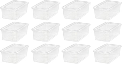 IRIS USA 12-Pack Storage Bins with Lids, 6 Quart - Crystal Clear, Shoe Boxes Stackable Containers Organize Shoes Closet Shelves, Teacher Tools Classroom Organization, Game - BPA-Free Plastic