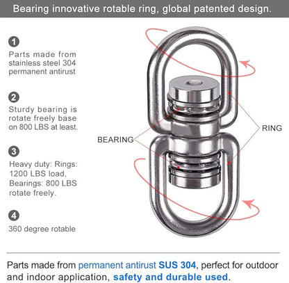SELEWARE Bearing Swing Swivel, 360° Rotational Device Hanging Accessory for Web Tree Swing, Hammock Chair, Climbing Rope, Aerial Yoga, Kids Swing Swivel,Hold Up to 1200LB