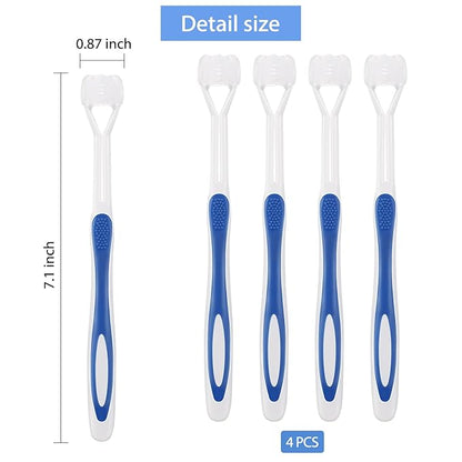 Boao 4 Pieces Three Sided Toothbrush Autism Sensory Toothbrush Bristle Travel Brush for Kids Complete Teeth Gum Care Good Angle Clean Tooth, Soft and Gentle(Blue)