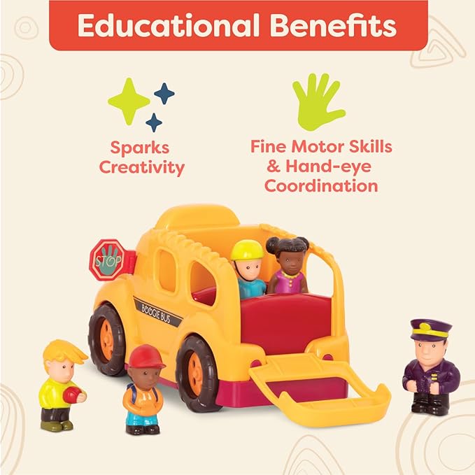 B. toys - Interactive Yellow School Bus Toy with Lights, Sounds & Dancing Passengers - Educational Vehicle Playset for Toddlers & Kids with 5 Figures - Auto-Off Battery Feature, Ages 18+ Months