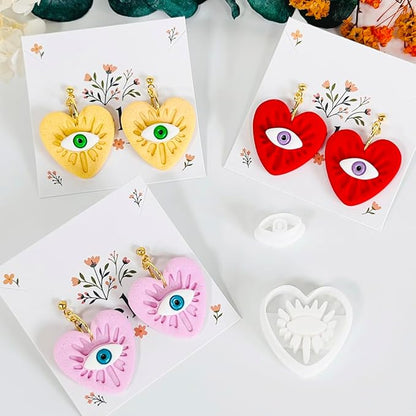 Xaekicr 4PCS Polymer Clay Cutters Set - Eye, Strawberry, Clover Heart Shape Clay Earring Cutters for DIY Jewelry Making, Clay Tools and Polymer Clay Molds