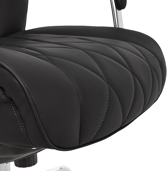 La-Z-Boy Sutherland Quilted Leather Executive Office Chair with Padded Arms, High Back Ergonomic Desk Chair with Lumbar Support, Black Bonded Leather