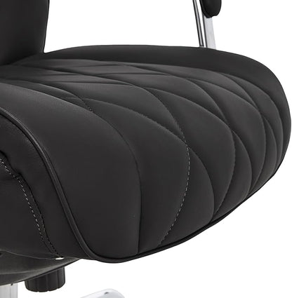 La-Z-Boy Sutherland Quilted Leather Executive Office Chair with Padded Arms, High Back Ergonomic Desk Chair with Lumbar Support, Black Bonded Leather
