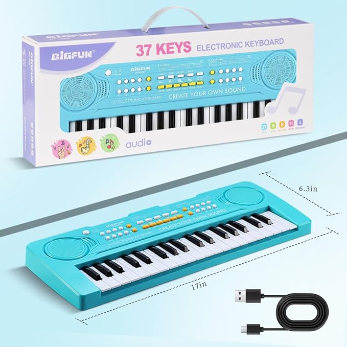 Keyboard Piano for Kids, BIGFUN 37 Keys Toddler Piano Multifunction Music Educational Instrument Toy, Electronic Kids Keyboard for 3-7 Year Old Girls and Boys (Blue)