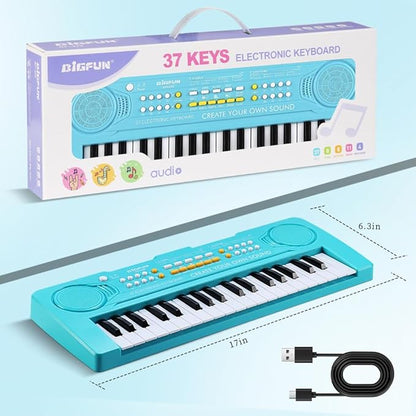 Keyboard Piano for Kids, BIGFUN 37 Keys Toddler Piano Multifunction Music Educational Instrument Toy, Electronic Kids Keyboard for 3-7 Year Old Girls and Boys (Blue)