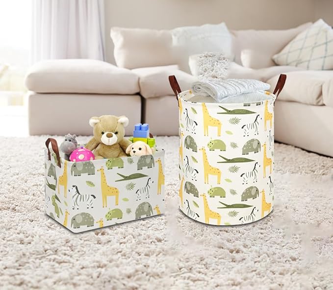 NTAOHAMPER Kids Laundry Hamper, Green Laundry Basket, Baby Nursery Hamper, Waterproof Storage Bin, Clothes Organizer Basket, Room Decor(Green Animal)