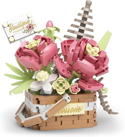 Flowers Succulents 3.6In Building Toy Set, 395 Pcs Botanical Collection for Office Home Decoration Flower Plant Building Blocks Toy, As a Adults, Kids, Girls Idea Gifts