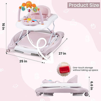 Boyro Baby Baby Walker, 5-in-1 Baby Walkers for Boys and Girls 6-12 Months with Bouncer, Removable Footrest, Feeding Tray & Music, Foldable & Adjustable Activity Walker for 6-18 Months Toddler Infant