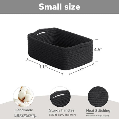 Goodpick Basket for Shelves, Black Baskets for Organizing Gift Basket, Woven Rope Storage for Shelves Closet Organizer Bins for Towels 3 Pack, Black, 11 x 7 x 4.5 in