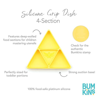 Bumkins Toddler and Baby Suction Plate, Silicone Grip Dish, Babies and Kids, Baby Led Weaning, Children Feeding Supplies, Non Skid Sticky Bottom, Platinum Silicone, Ages 6 Months Up, Nintendo Zelda