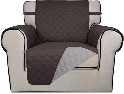 PureFit Reversible Quilted Sofa Cover, Water Resistant Slipcover Furniture Protector, Washable Couch Cover with Non Slip and Elastic Straps for Kids, Dogs, Pets (Chair, Chocolate/Beige)