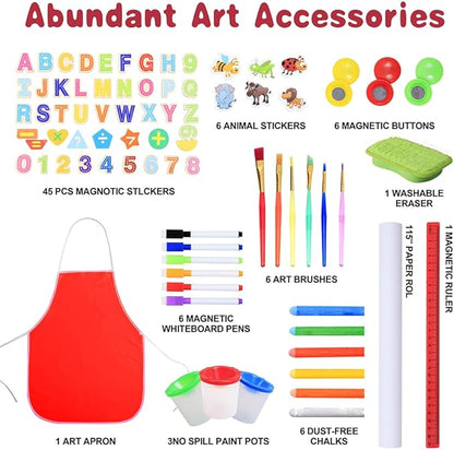 Art Easel for Kids Ages 4-8 9-12,Double Sided Wooden Kids Easel Drawing Board with Magnetic Chalkboard,3-Level Height Adjustable,100+ Accessories,Gift & Art Supplies for Kids