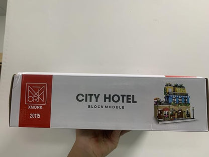 City Hotel Architecture Building Kit with Lights,3 Levels Garden Hotel Model Building Blocks Toy,for 12+Age Teen,Adult（1464 Pieces）