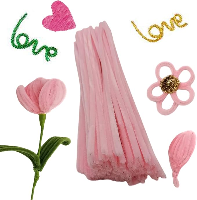 Cldamecy 100 pcs Light Pink Pipe Cleaners with 20 pcs Googly Eyes,Chenille Stems for Craft Project,Craft Pipe Cleaners for DIY Projects,Arts and Holiday Decoration