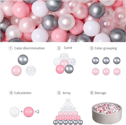 Babies Ball Pit Balls 100pcs, Ball Pool Balls for Swim Toys, Baby Ball Pit,Toddlers Girl Kids Birthday, Tent,Slides, Tunnels(2.2"),Pearl Balls +Macaron Balls Pink+White Gray