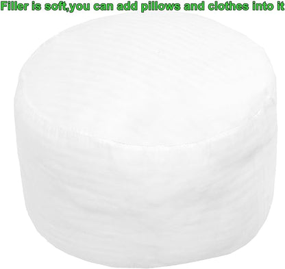 Round Stuffed Pouf Ottoman 20x20x12 Inches Faux Fur Ottoman Foot Rest Under Desk Foot Stool Great for Living Room Bedroom Small Furniture (Light Gray Pouf with Filler)