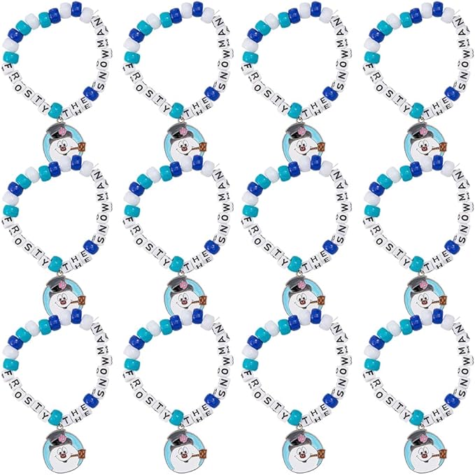 Fun Express Charming Blue & White Frosty the Snowman Pony Bead Bracelet Craft Kit - (12 Sets) - Perfect for Holiday Crafts, Classroom Activities, and Festive Gifts