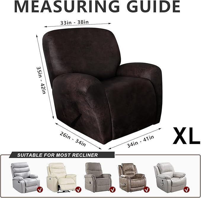 molasofa Recliner Chair Covers Large Size Oversized - 4 Pieces Leather Like Extra Large Recliner Chair Covers Stretch Recliner Slipcover for Lazy Boy Wide Recliner Chair Washable (Chocolate)
