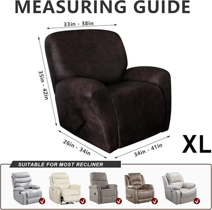molasofa Recliner Chair Covers Large Size Oversized - 4 Pieces Leather Like Extra Large Recliner Chair Covers Stretch Recliner Slipcover for Lazy Boy Wide Recliner Chair Washable (Chocolate)