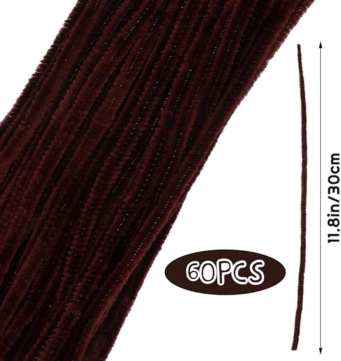 60 Pieces Brown Pipe Cleaners, Christmas Craft Pipe Cleaners,Pipe Cleaners Chenille Stem,Pipe Cleaners Bulk,Art Pipe Cleaners for Creative Home Decoration Supplies Arts and Crafts Project