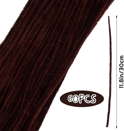 60 Pieces Brown Pipe Cleaners, Christmas Craft Pipe Cleaners,Pipe Cleaners Chenille Stem,Pipe Cleaners Bulk,Art Pipe Cleaners for Creative Home Decoration Supplies Arts and Crafts Project