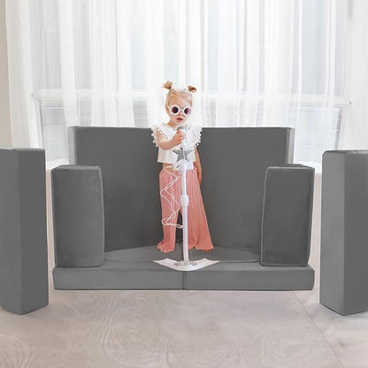 MeMoreCool 10-Pieces Kids Play Couch, Toddler Couch for Playroom, Grey