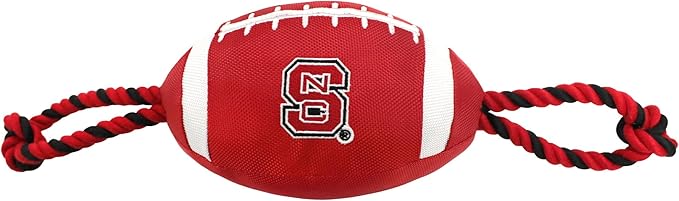 Pets First North Carolina State Football Dog Toy, Tough Quality Nylon Materials, Strong Pull Ropes, Inner Squeaker, Collegiate Team Color