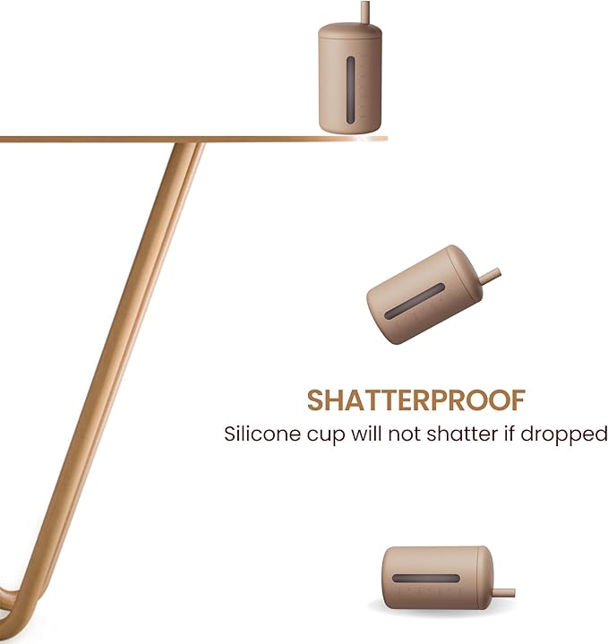 Silicone Straw Cup, 200ml Trainer Cup Toddler Training Straw Cup for Boys and Girls, Unbreakable, 100% Food Grade Silicone (Natural/Cambridge Blue)