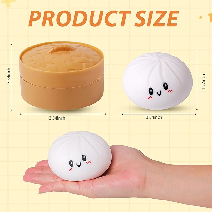 Squishy Dumpling Stress Balls for Adults, Dumpling Squishy Toys for Kids, Dumpling Fidget Sensory Toy, Squeeze Dough Ball Stress Relief Toy, Stretchy Stress Ball Squish Toys for ADHD