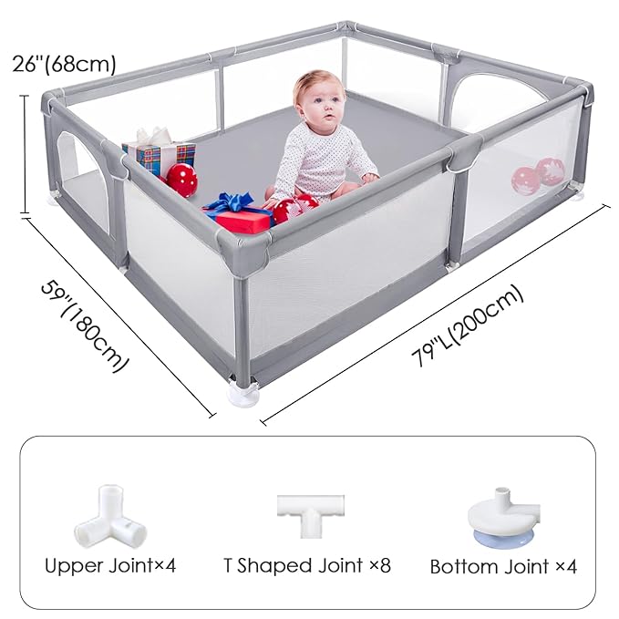 Baby Playpen Extra Large Playpen for Babies and Toddlers, 79"x59" BPA-Free Non-Toxic Play Yard for Baby, No Gaps Safe Indoor & Outdoor Activity Center with Zipper Gate