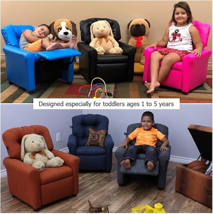 The Crew Furniture Traditional Kids Recliner, Toddler Ages 1-5 Years, Pu Faux Leather, Blue